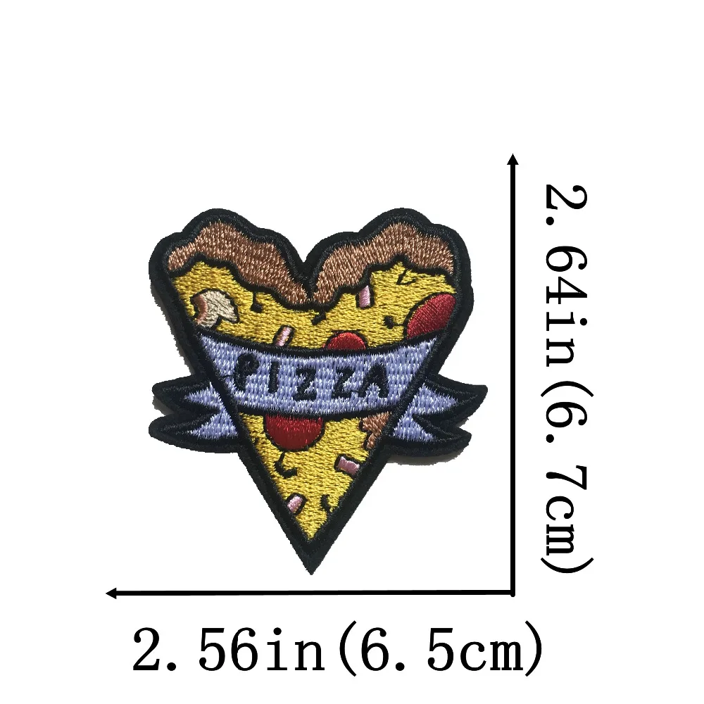 

10PCS/lot Heart-shaped PIZZA Embroideried Patches Iron on Embroidery Appliqued Decoration Fabric Stickers for Clothes Hats Shoes