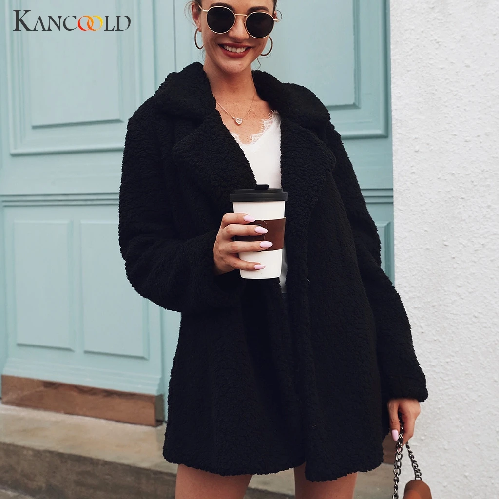 KANCOOLD/пальто в минималистическом стиле; женская теплая верхняя одежда из искусственного меха; зимние однотонные пальто с отложным воротником и куртки для женщин; 2019Sep20