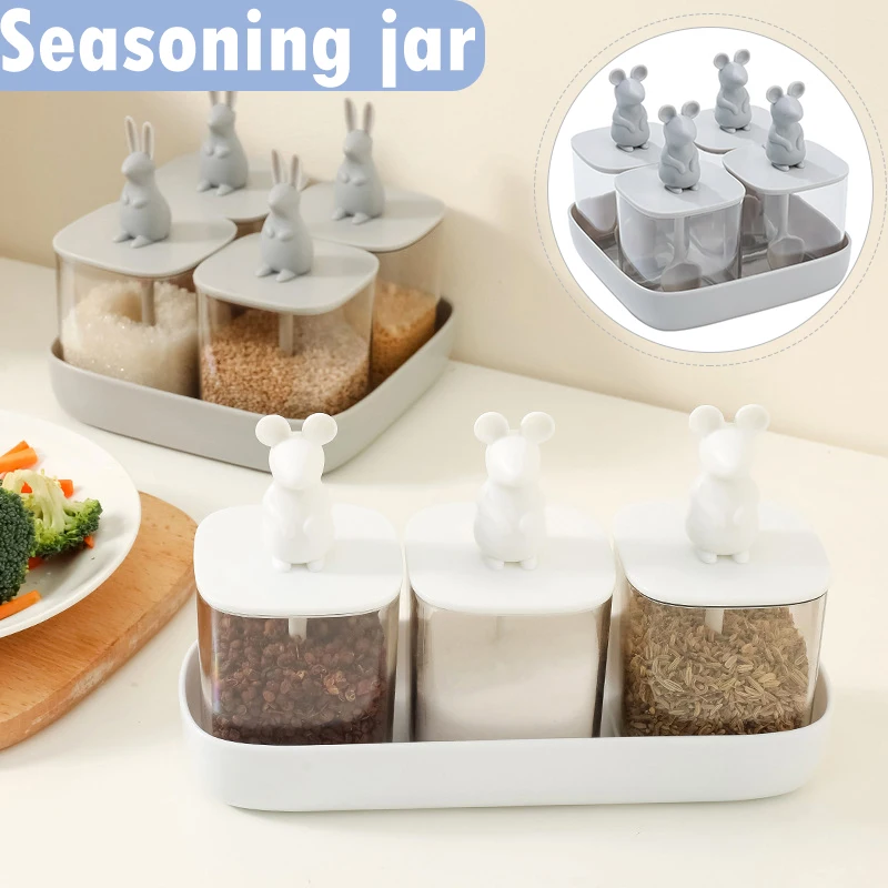 

Прозрачная банка для специй с мультяшной ручкой и крышкой, водонепроницаемый контейнер для хранения приправ для дома, кухни, приготовления ...