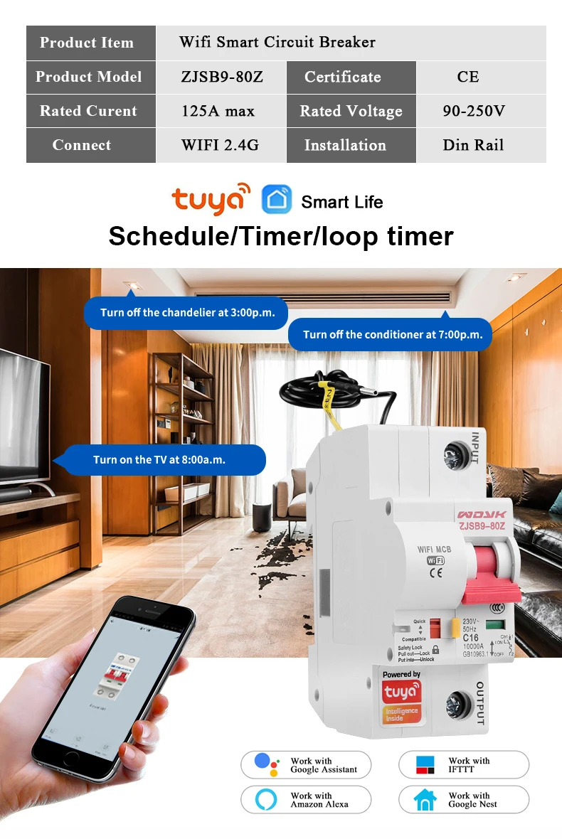 Smart Life(tuya) Приложение 1P WiFi умный выключатель защита от перегрузки короткого замыкания с Alexa google home для умного дома