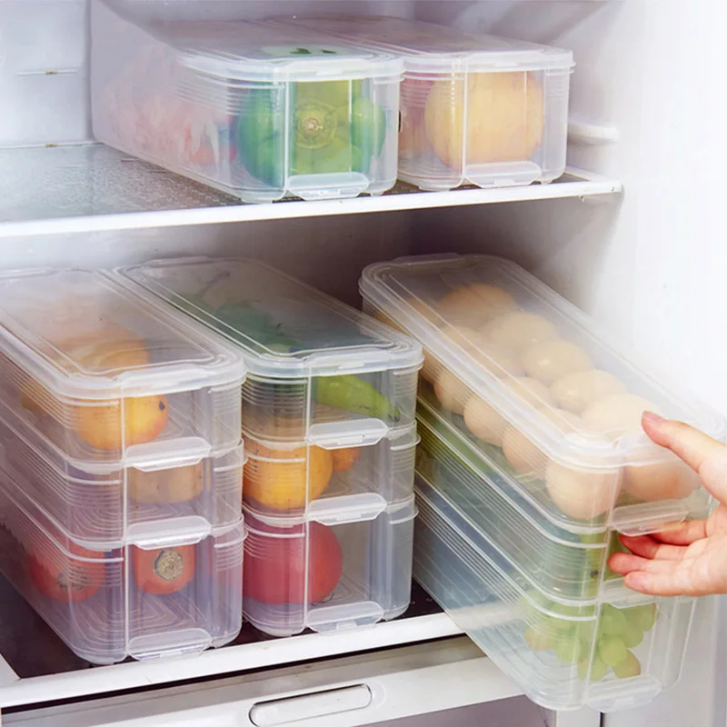 

Refrigerator Food Storage Box Plastic Transparent Bins Sorting Containers with Lid for Kitchen Fridge Cabinet Freezer Organizer