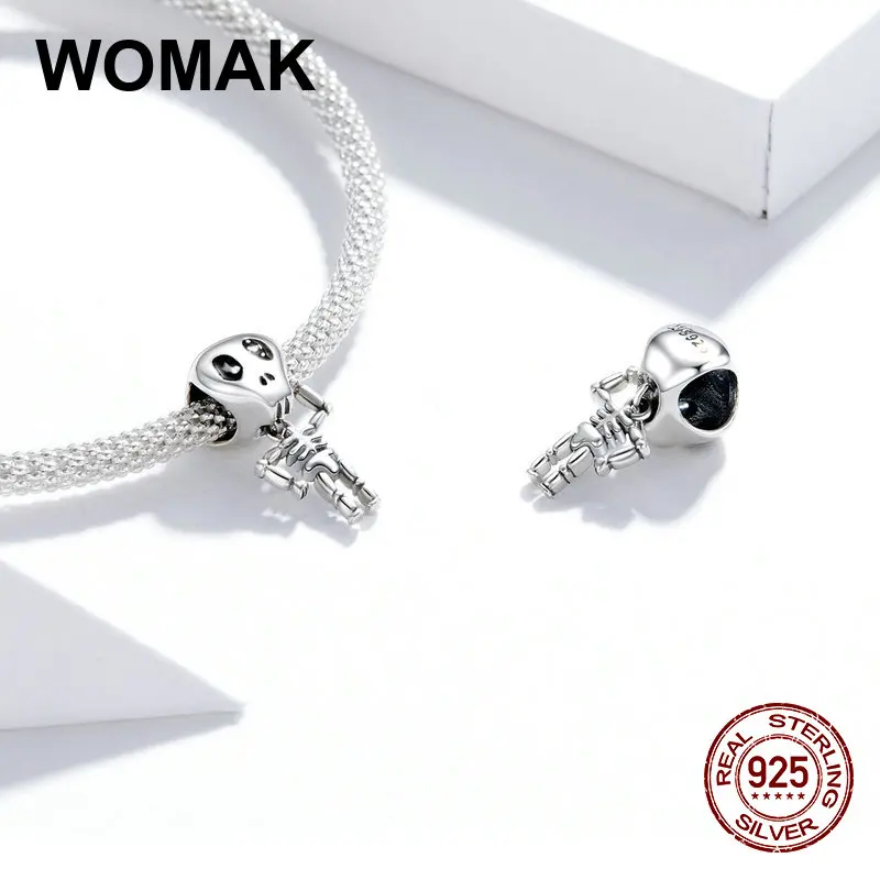 100% Стерлинговое Серебро 925 пробы Череп мужские Очаровательные бусы подходит для