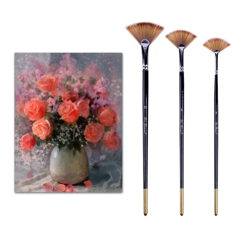

3 Fan-shaped Copper Tube Mixed Color Watercolor Brush Set Art Supplies Painting Q1JC