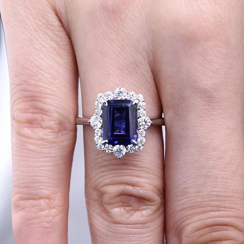 

COSYA 100% 925 Sterling Silver Rectangle Artificial Sapphire High Carbon Diamond Emerald Cut Female Rings Fine Jewelry Wholesale