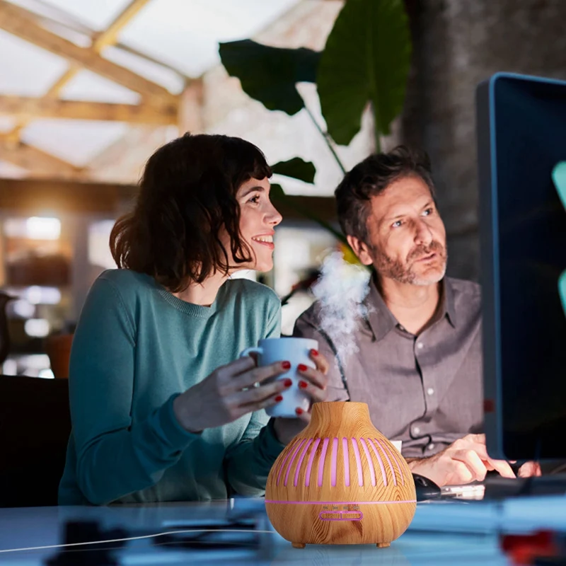 

400Ml Humidifier Sharp Mouth Wood Grain Hollow Remote Humidifier