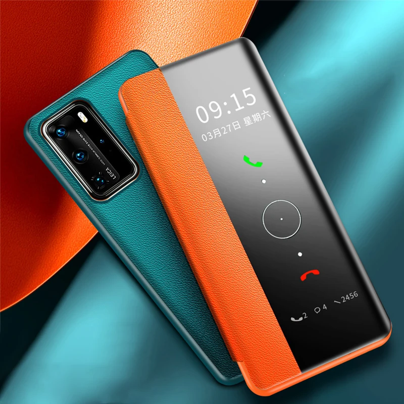 

Original Cowhide Leather Mobile Phone Flip Case For Huawei P40 P40 Pro 360 Full Protective induction Back Cover For Hawei P40Pro