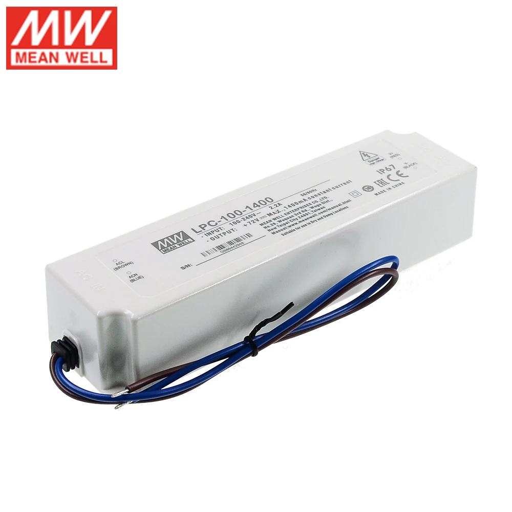 LPC-100-1400 MEAN WELL импульсный источник питания 1400mA 36 ~ 72V DC 100W IP67 Водонепроницаемый