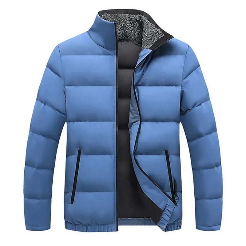 

New Warm Thick Men Parka Jackets Winter Casual Mens Outwear Coats Solid Stand Collar Male Windbreak Cotton Padded Down Jacket