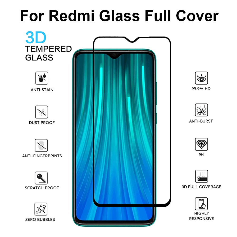 Закаленное 3d стекло для Xiaomi Redmi Note 8 9 Pro Max 7 6 8T 9S 10X Защитное 8A 9A пленка экрана 2