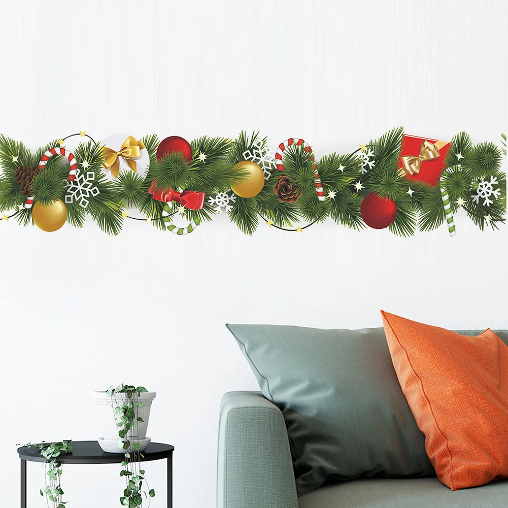 

Christmas Xmas Pine Branch Gift Colorful Ball Candy Removable Sticker Art Decals Stickers For Christmas Decorations