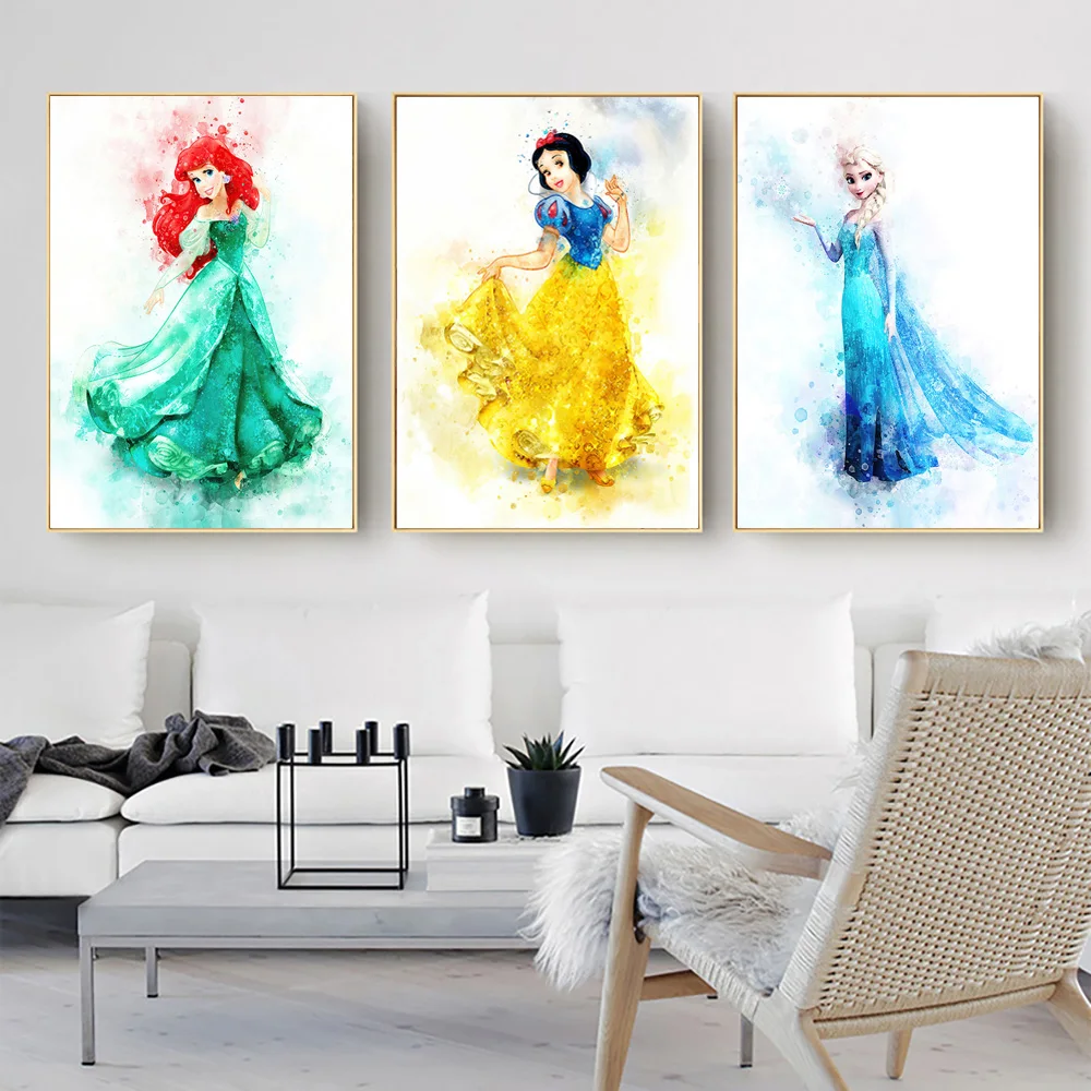 Disney Принцесса акварельные художественные картины плакаты и принты Белоснежка