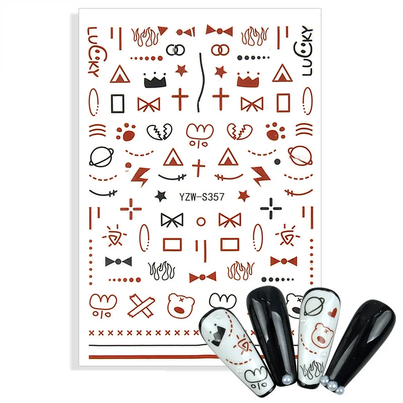 

Геометрические Слайдеры для ногтей, 3D наклейка, переводная наклейка, наклейки, фольга, сердце, абстрактное лицо, пламя, изображение, украшен...