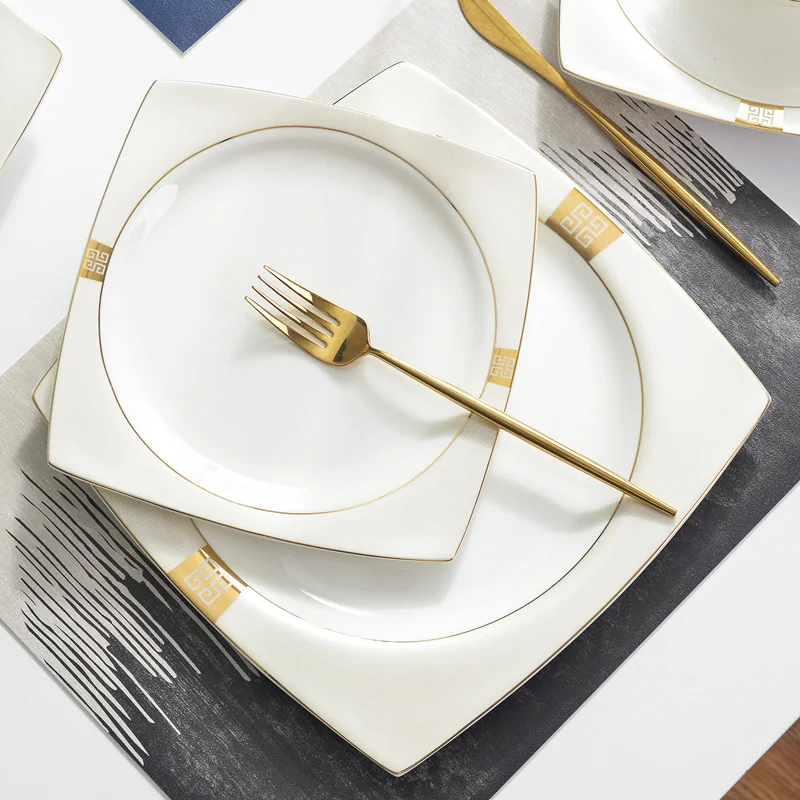 

White Square Dinner Plates European Style Modern Dessert Ceramic Dinner Plate Porcelain Sushi Assiettes Dinner Plates BF50DP