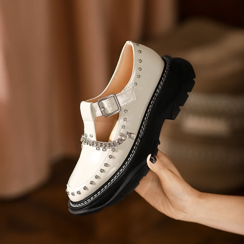 British Style Casual Leather Shoes Women's Thick Soled Leather Retro Single Shoes New Lefu Women's S