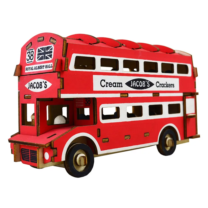 Candice guo 3D wooden puzzle building model wood toy UK London tour car double decker bus woodcraft construction kit gift 1pc | Игрушки и