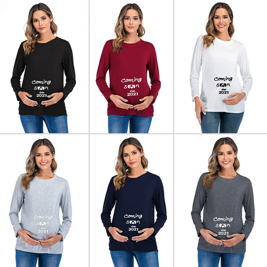 

Платье для беременных в европейском и американском стиле новинка Женская модная Универсальная футболка с длинным рукавом и круглым вырезом