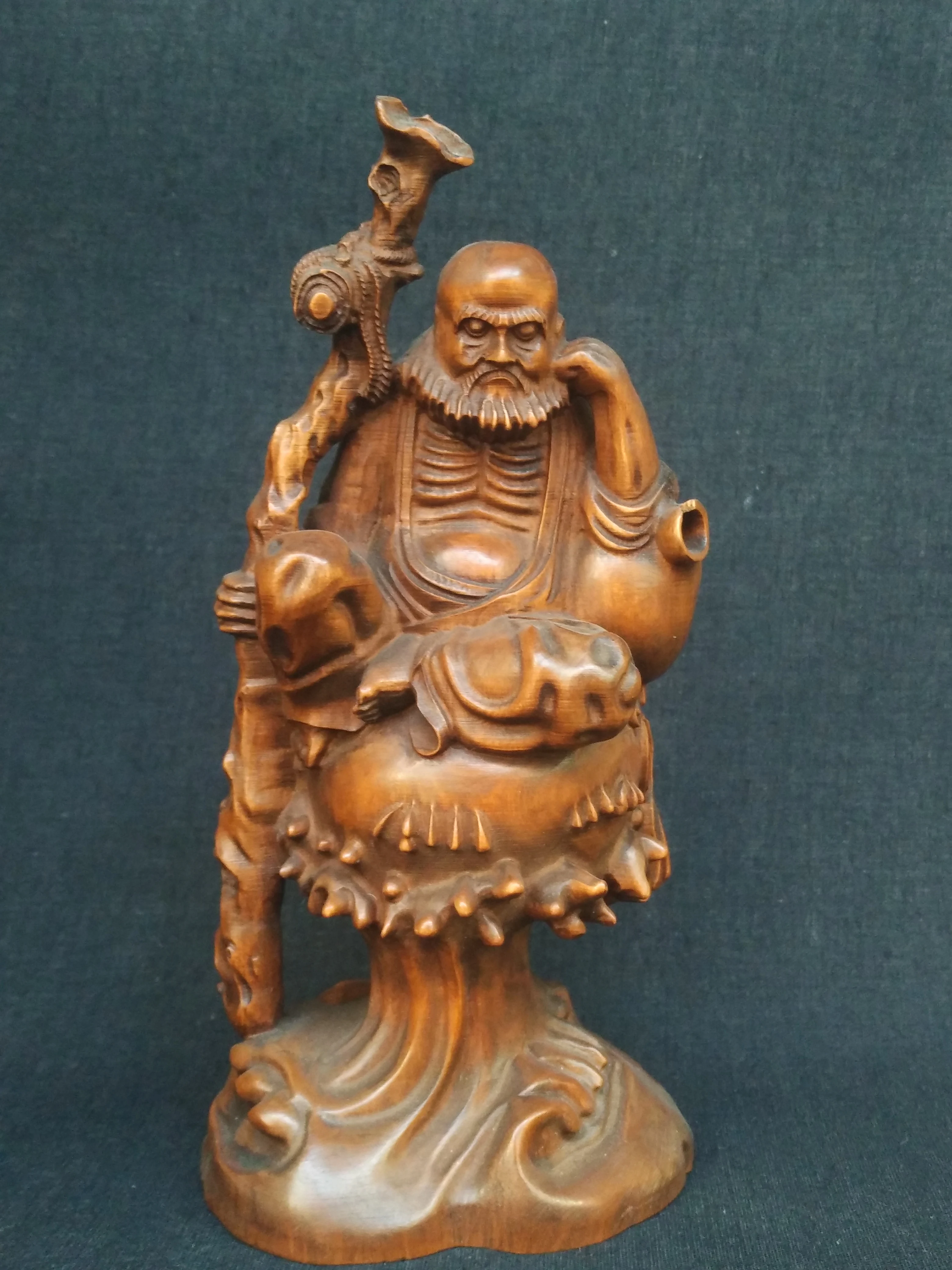 

YIZHU CULTUER ART Collected China Old Boxwood Hand Carved Bodhidharma Buddha Statue Decoration