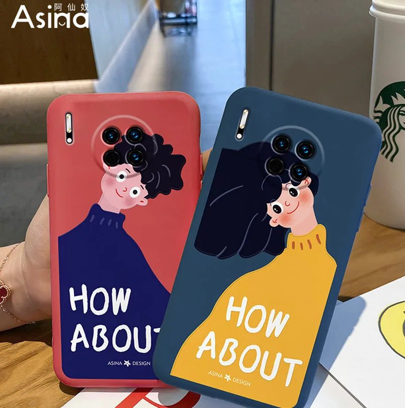

ASINA Liquid Silicone Case For Huawei Mate 40 30 20 Pro Cute Couple Cover Bumper For Huawei Honor 10 20 8x 9x 9a Funda Coque