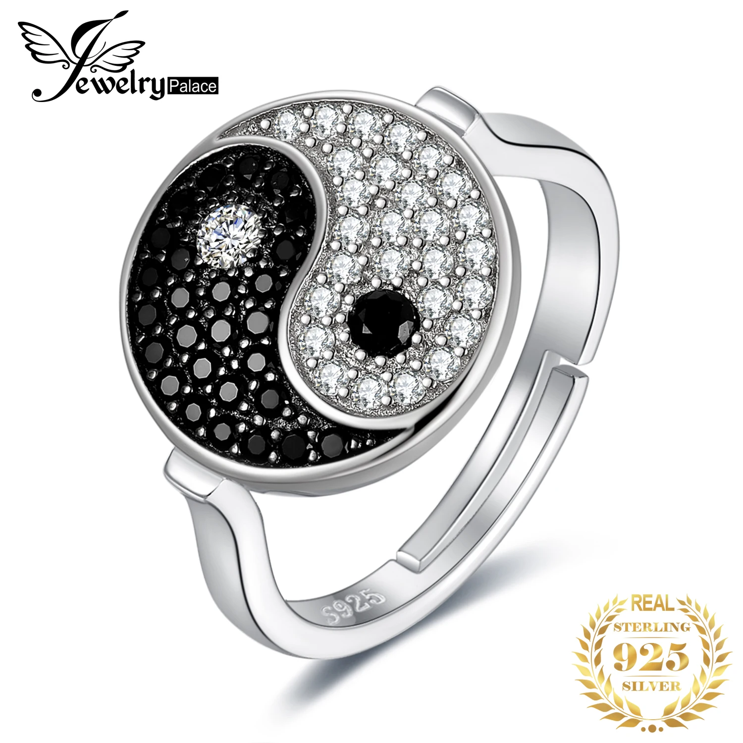 

JewelryPalace Taiji Yin Yang Genuine Black Spinel Ring 925 Sterling Silver Rings for Women Statement Ring Silver 925 Jewelry