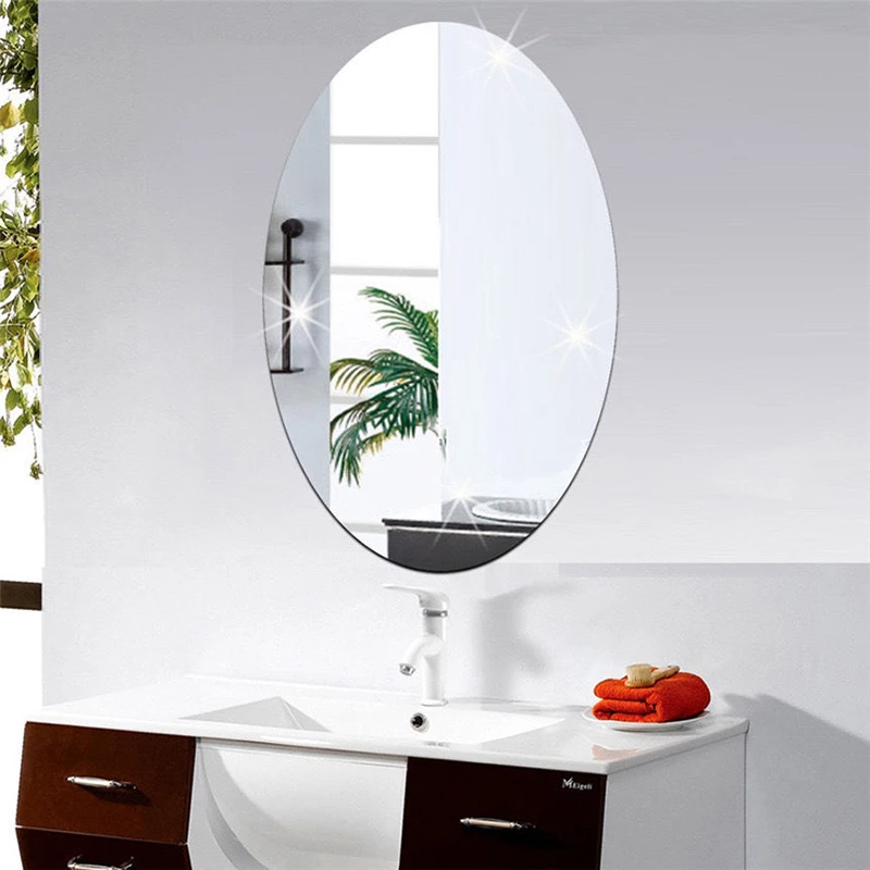 

Self-adhesive Mirror Wall Stickers Oval Removable Livingroom Oval Rectangle Mirror Wallpapers Reflective Glass Bath Home Decor