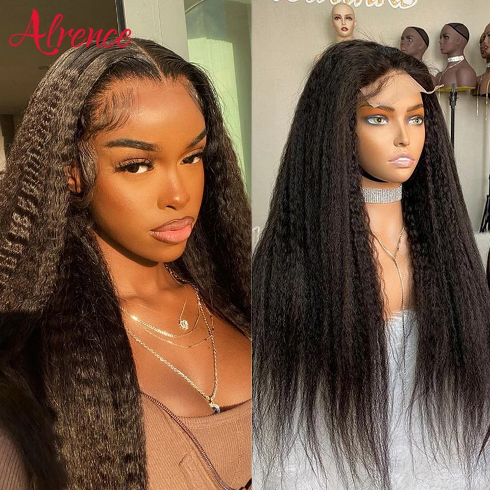 

Парики из человеческих волос на шнуровке, Парики Yaki, 13x4, кудрявые, искусственные, HD кружевные парики для женщин, бразильские волосы без повре...