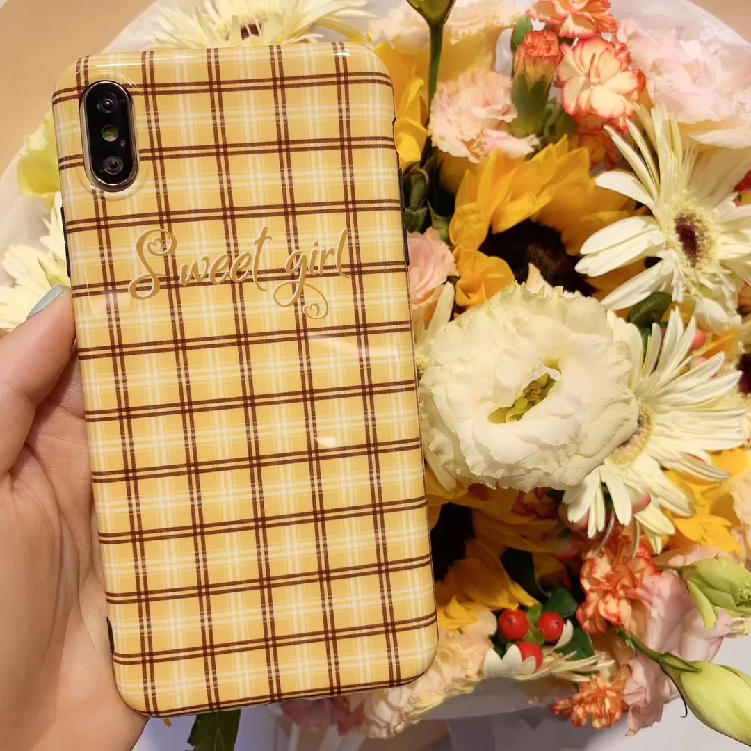 Супер огонь милый простой модный желтый плед пара телефон чехол для iphone Xs MAX XR X 6 6s