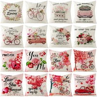 pink rose cushion cover valentines day pillow cover nordic linen printed cushion cover sofa throw pillowcase 45x45cm
