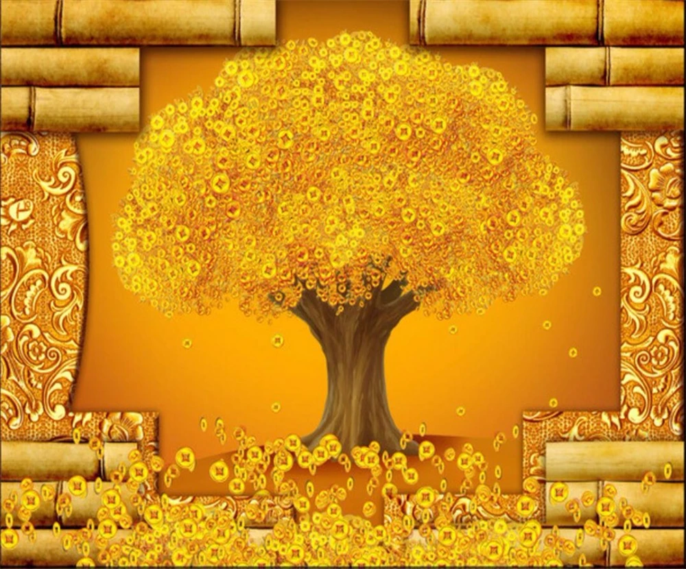 Большие пользовательские обои beibehang 3D стерео фрески денежное дерево ТВ фон