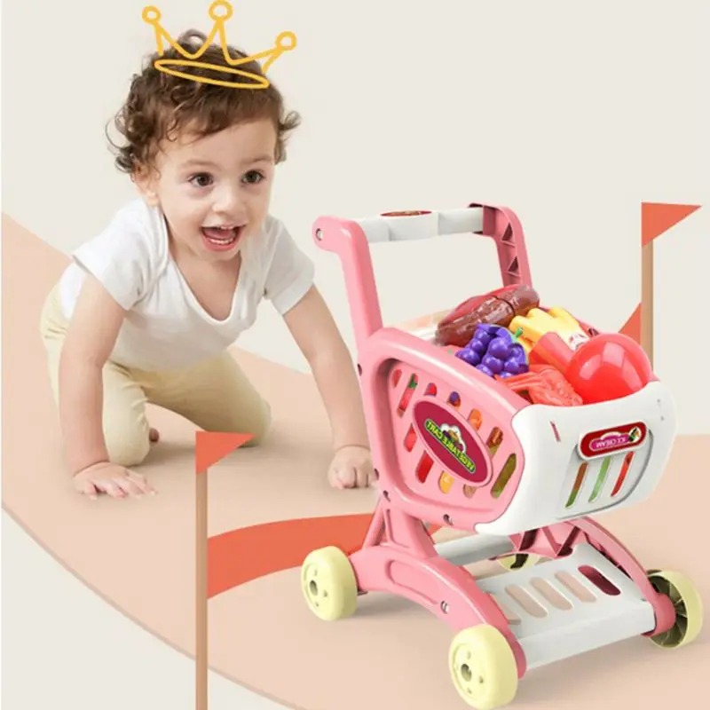 

Mini Kids Shopping Cart Set Toys Cuttable Fruit Vegetable Gift for Boys Girls DXAD