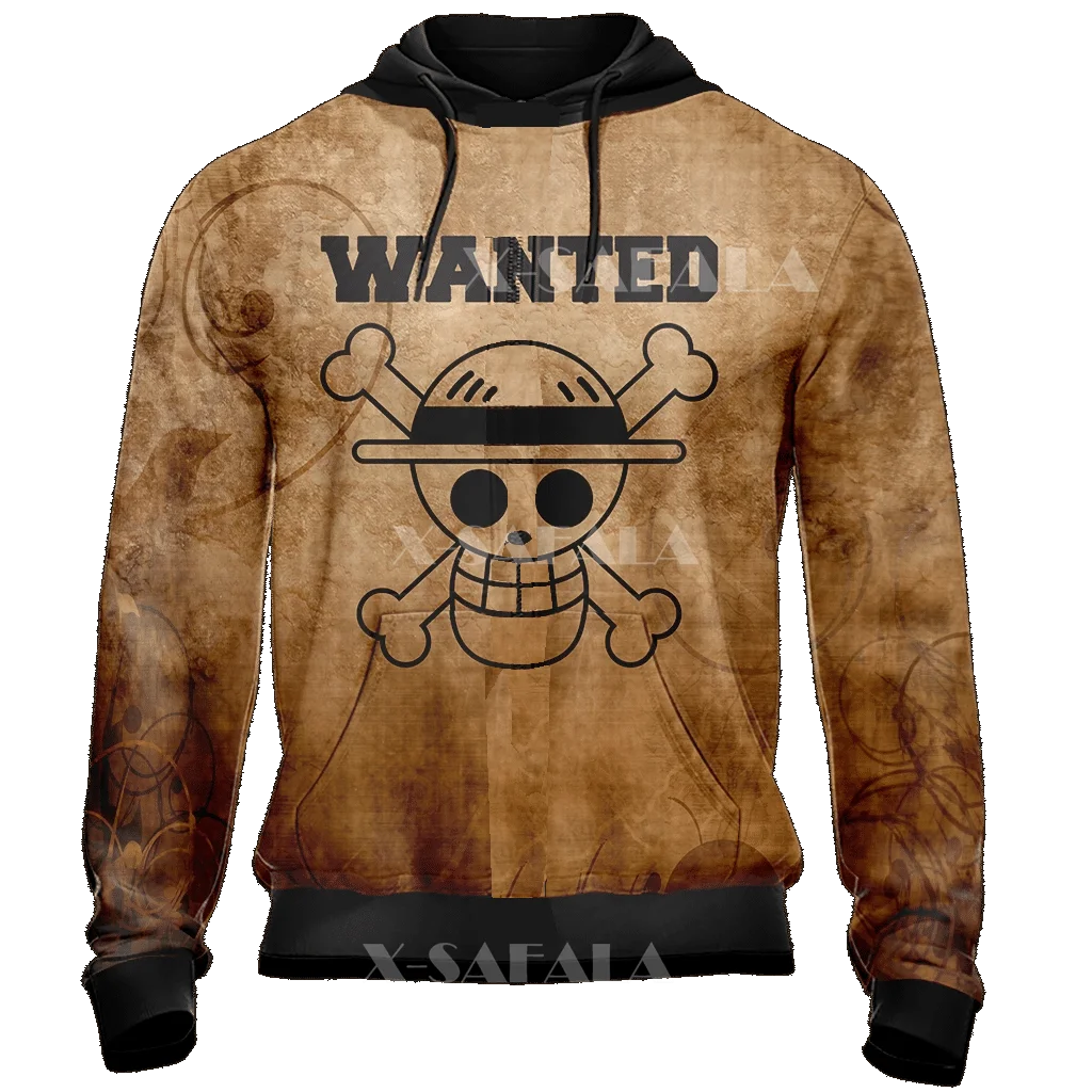

One Piece Wanted Luffy 3D All Over Printed Cartoon Japanese Hoodie Outwear Men Women Sweatshirt Harajuku Zippe Pullover Casual