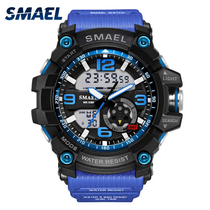 Blue Strap SMAEL военные мужские часы с двойным дисплеем, ударостойкие водонепроницаемые спортивные кварцевые цифровые наручные часы, мужские часы 1617 - Цвет: Blue Strap