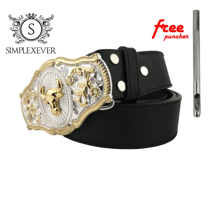 Золото в виде Головы Быка ковбойском стиле с ремешком и пряжкой для Для мужчин