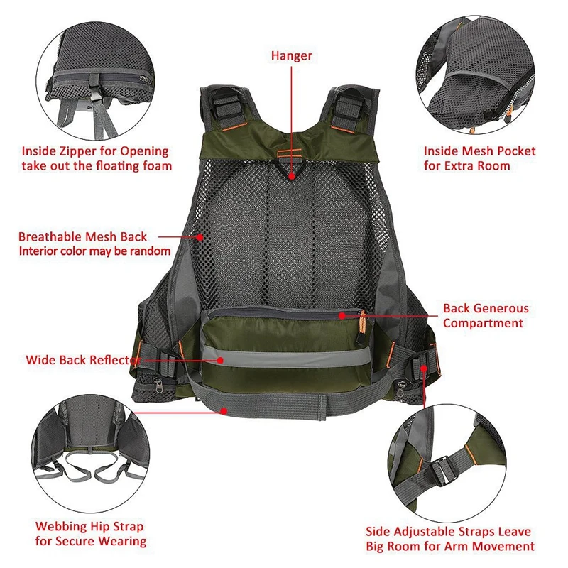Fly Fishing Vest Breathable Padded Superior 209Lb Bearing Life Safety Jacket for Swimming Sailing Boating Kayak Flo | Спорт и