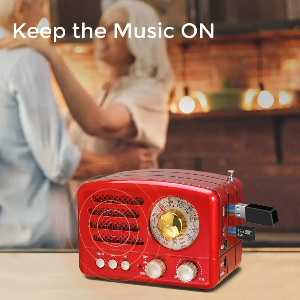 Классический ретро радиоприемник PRUNUS с FM/AM/SW USB Bluetooth перезаряжаемый AUX/ TF карты MP3