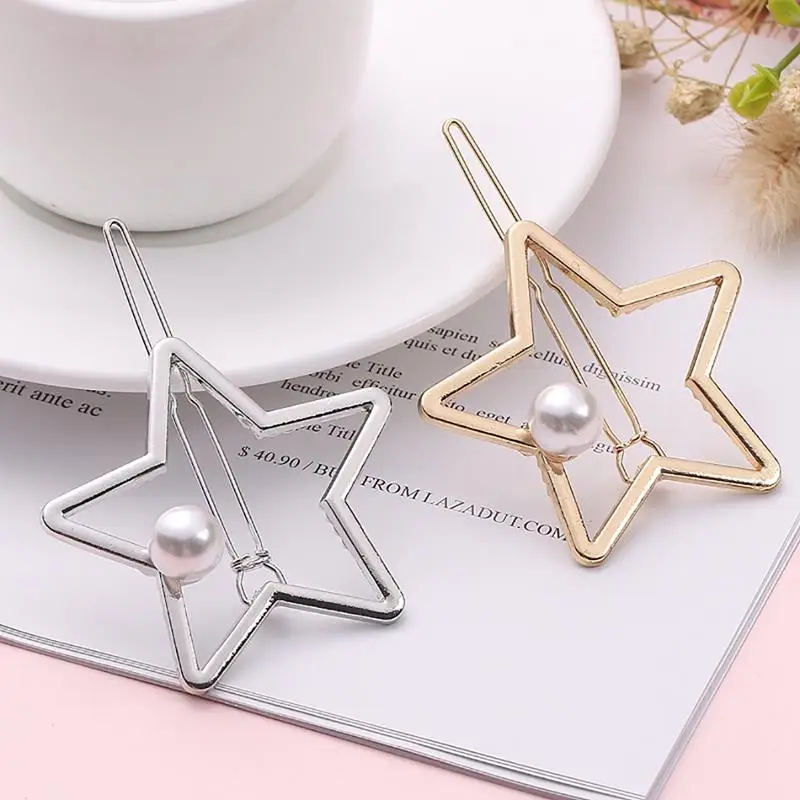 

2PCS Geometric Hair Pin Alloy Fake Pearl Bobby Pin Star Hair Barrette Hairpin For Ladies Women Accessories Headwear заколки