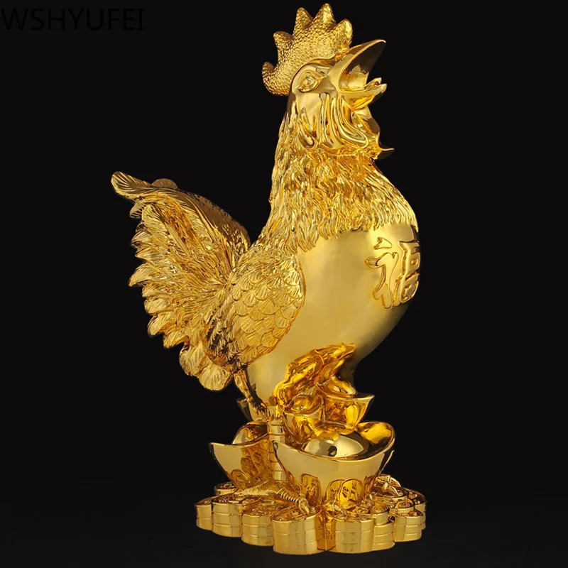 

WSHYUFEI Golden Chicken Decoration Gold Plating Lucky Cock Resin Statue Living Room TV Cabinet Figurines Chinese decorations