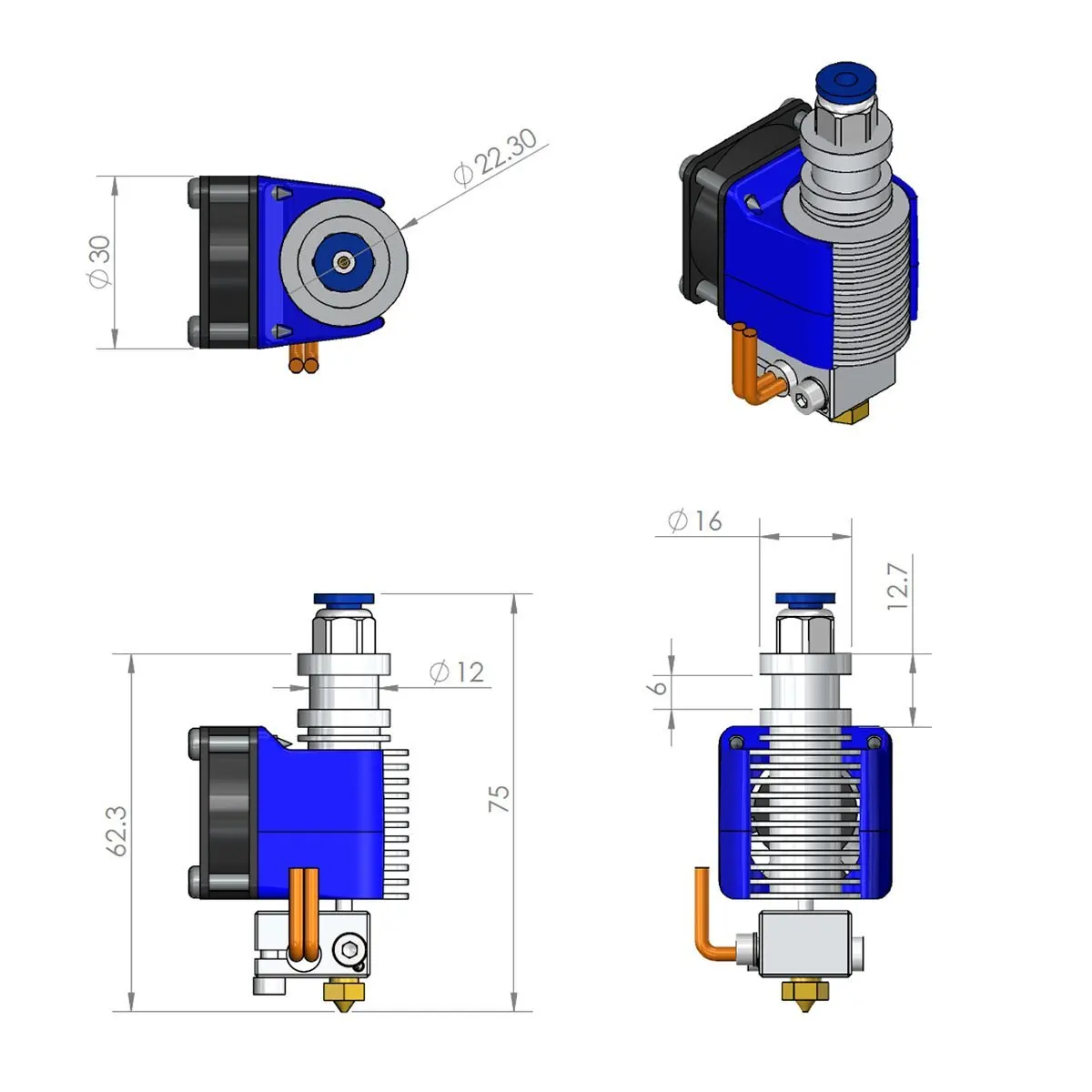 

All Metal V6 Bowden Extruder Hotend For 3D Printer - 24V /1.75mm Filament / 0.4mm Nozzle