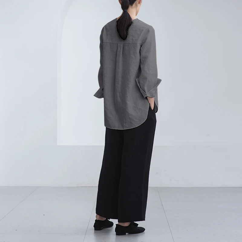 

Celmia Women Vintage Blouse Asymmetrical Long Sleeve Plus Size Loose Tops Casual Buttons 100% Cotton Shirt Work Tops Femininas