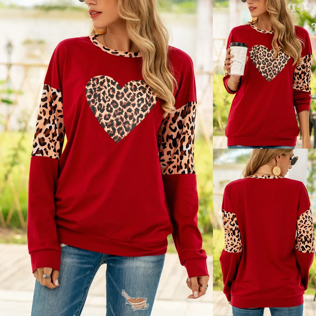 Women's Sweatshirt Heart Print Autumn Spring Casual Thin Hodies Women O-Neck Long Sleeve Pullover Tunic Tops Moletom Female #83 | Женская