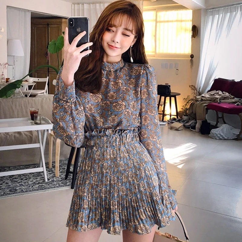 Женский комплект из 2 предметов шифоновая блузка с цветочным принтом и