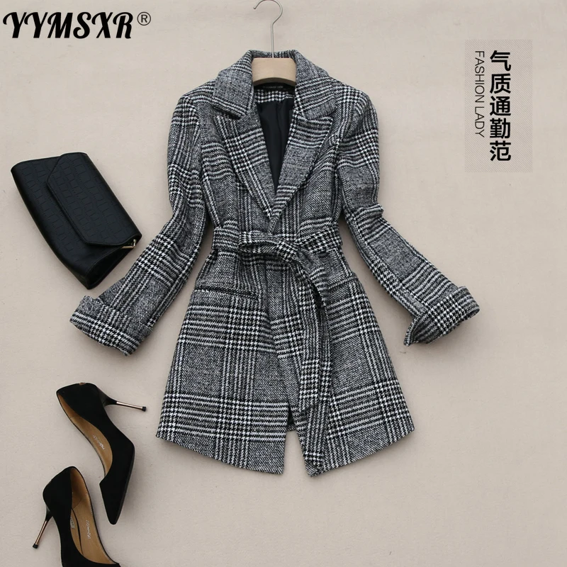 High Quality Woolen Jacket Women Winter 2022 New Korean Style All-match Slim Long-sleeved Ladies Plaid Suit Office Elegant Coat