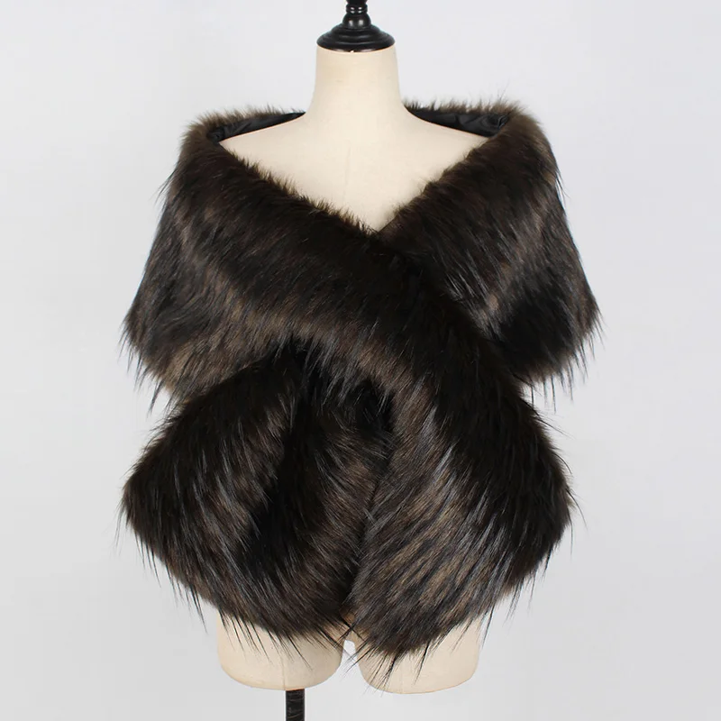 Осень-зима 2020 Модный женский шарф из искусственного меха шаль пушистая спереди