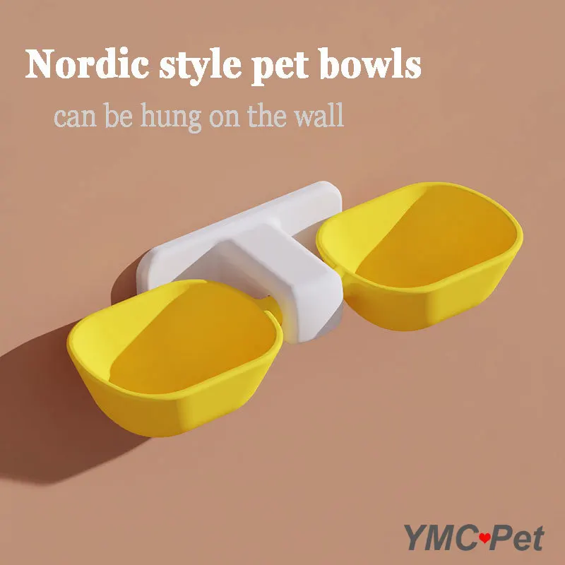 

Yellow Luxury Nordic Style Pet Dog Cat Supplies Double Food Water Bowl Feeder for Cats Bowls and Drinkers Hanging on The Wall