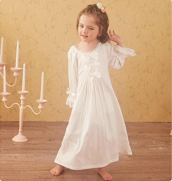 

Children Girl's Lolita White Princess Sleepshirts.Royal Style Nightgowns.Vintage Toddler Kids Bow Nightdress Sleep Loungewear