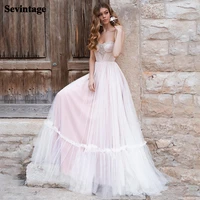 a line boho wedding dress 2021 crystal pleats beach bride dresses spaghetti straps tulle lace up back bridal gowns plus size