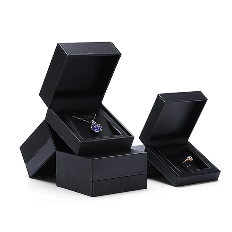 

PU Leather Wedding Ring Jewellery Box Organizer Unique Interior Jewelry Pendant Necklace Packaging Gift Case