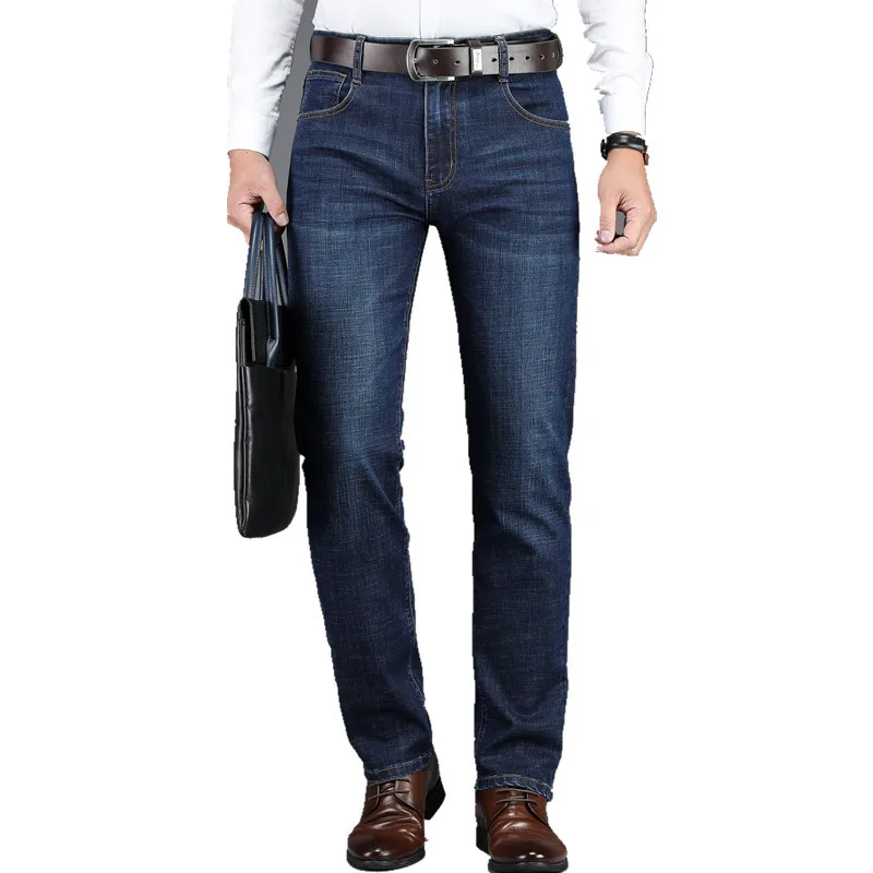 Эластичные джинсы мужские толстые прямые повседневные брюки на осень и