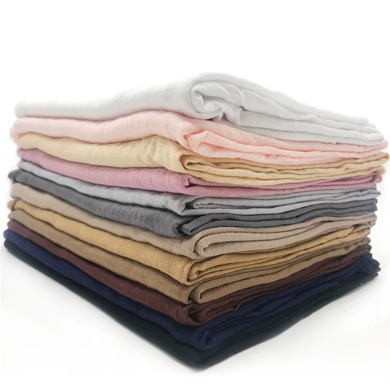 Modal Cotton Jersey Hijab Scarf Solid Color Soft Elastic Women Headscarf Muslim Fashion Islamic Headwrap Turban Long Scarf Shawl
