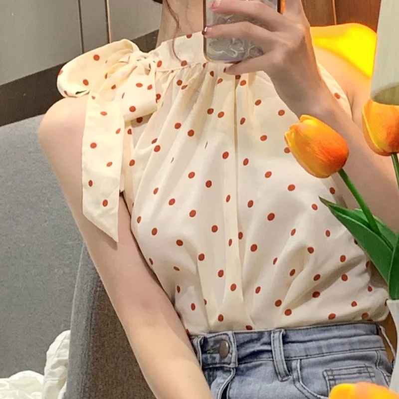 Рубашка в горошек женский дизайн летняя Новинка 2021 милая и острая девушка топ без