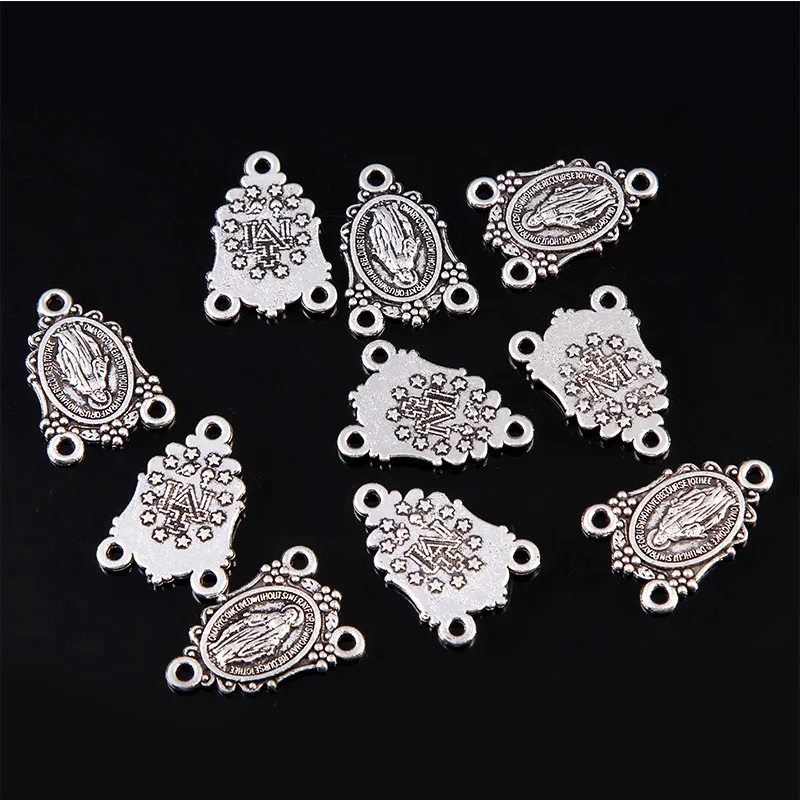 Позолоченный центр Богородицы католической ручная работа Розария медаль с тремя